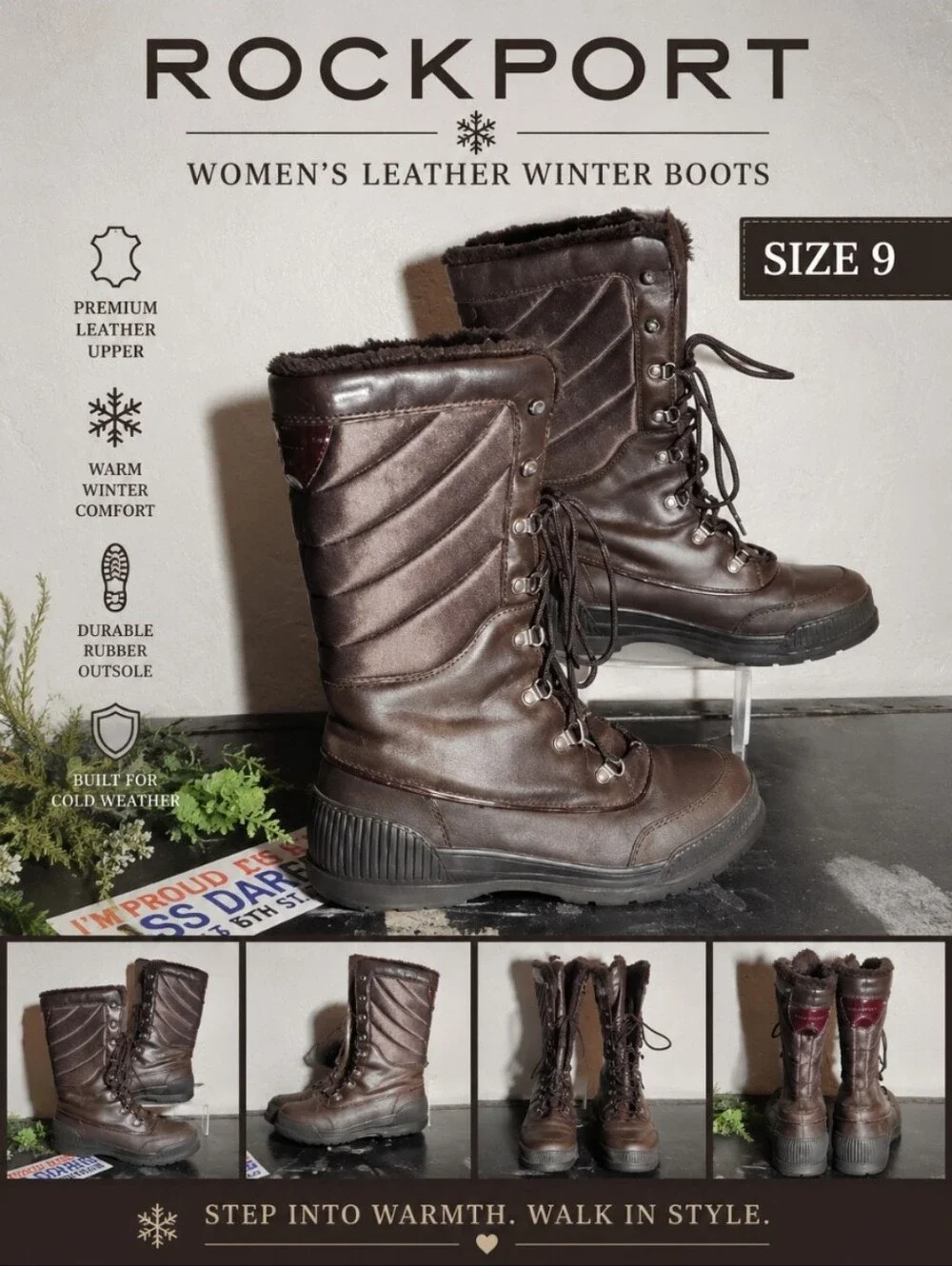 ROCKPORT  Women's 9 Leather Upper Winter Boots